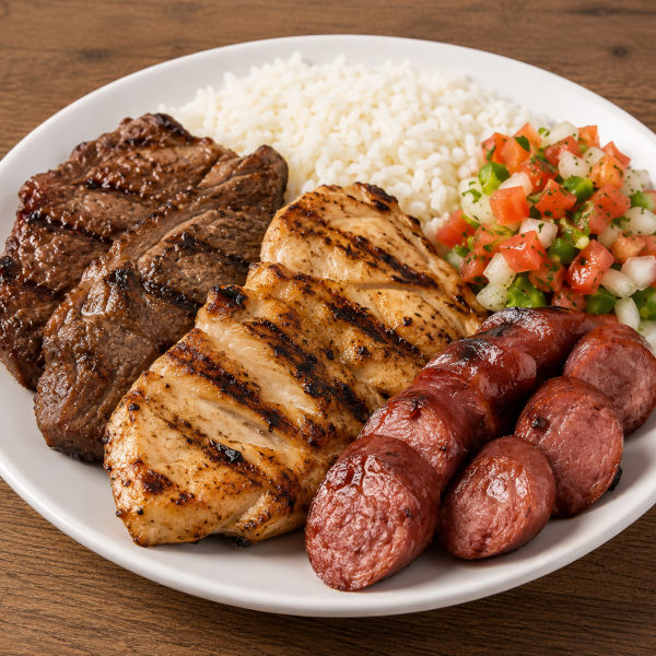 Combo 1 (Vinaigrette): Mixed BBQ Combo (Beef, Chicken & Sausage, Rice, Vinaigrette)  - SATURDAY & SUNDAY