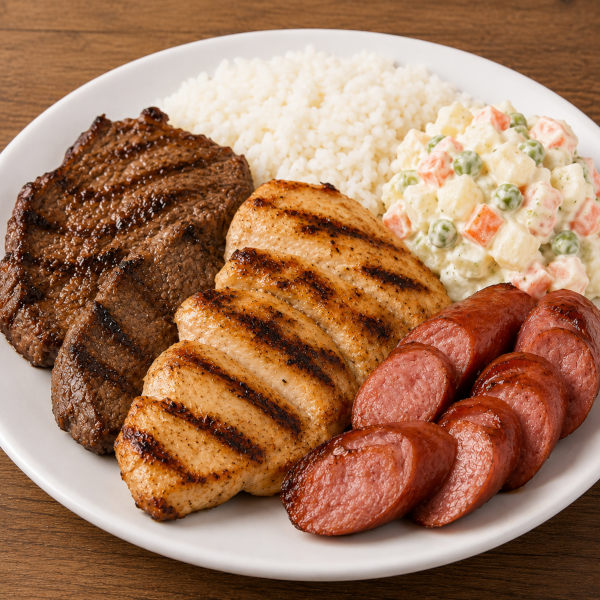 Combo 2: (Potato Salad) Mixed BBQ Combo (Beef, Chicken & Sausage, Rice, Vinaigrette) + Potato Salad  - SATURDAY & SUNDAY