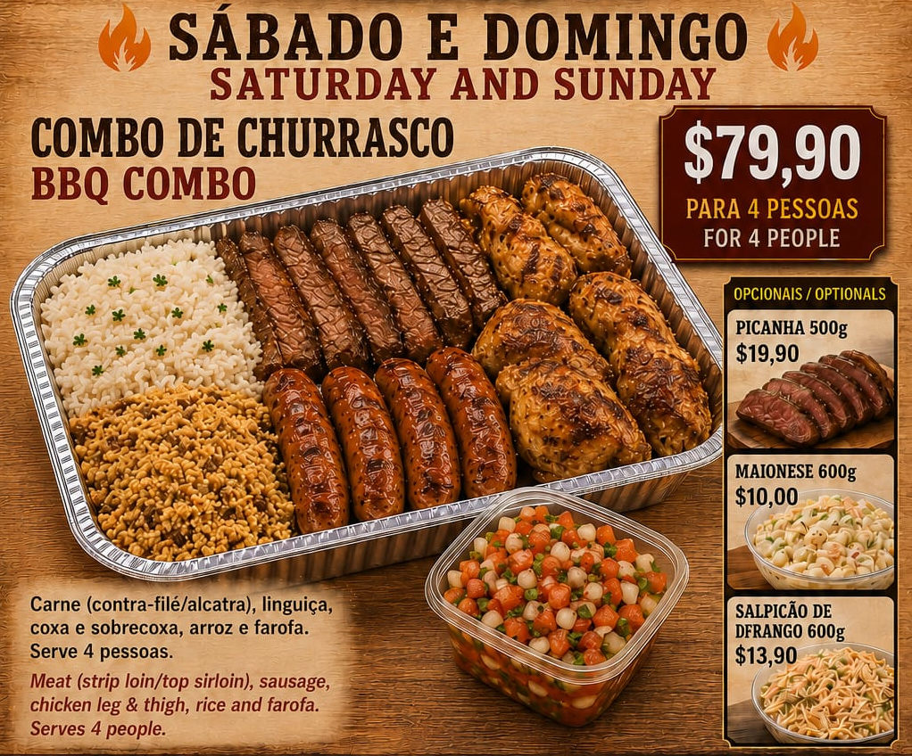Combo 1 (Vinaigrette): Mixed BBQ Combo (Beef, Chicken & Sausage, Rice, Vinaigrette)  - SATURDAY & SUNDAY